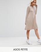 Asos Petite Dress In Knit With High Neck In Cashmere Mix - Stone