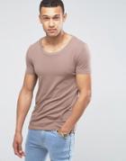 Asos Muscle Fit T-shirt With Scoop Neck And Stretch In Brown - Brown
