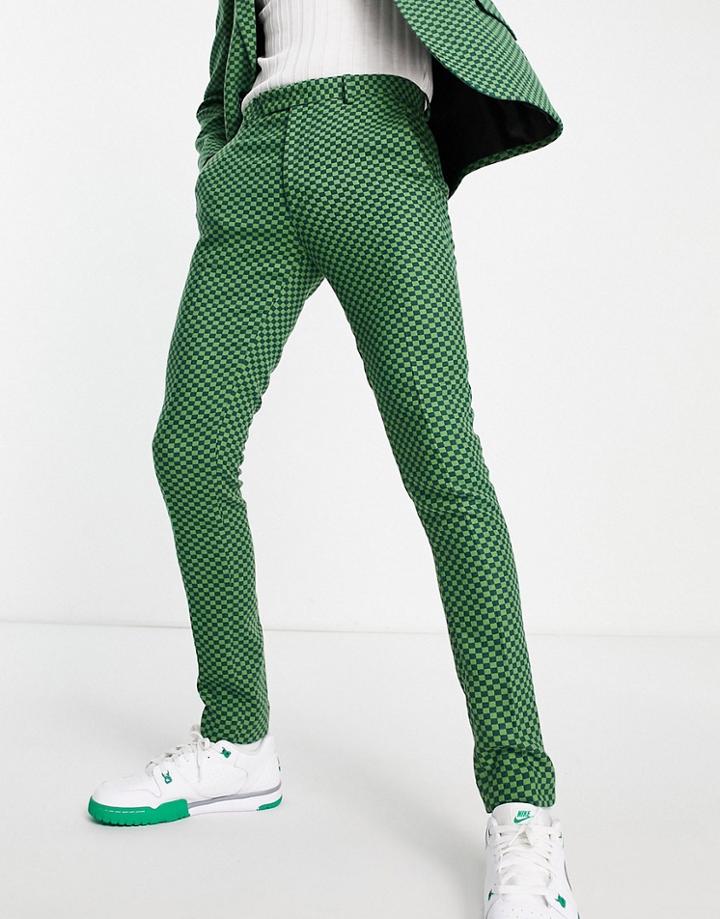 Asos Design Skinny Suit Pants In Green Checkerboard