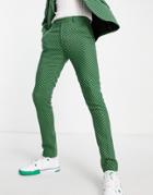 Asos Design Skinny Suit Pants In Green Checkerboard