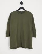 Asos Design Extreme Oversized T-shirt With Side Splits And Raw Seams In Khaki-green