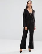 Ax Paris Lace Up Jumpsuit In Slinky - Black