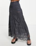 Free People Ruffled Boho Maxi Skirt In Ebony-gray