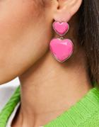 Asos Design Earrings With Pink Heart Drop Design In Gold Tone