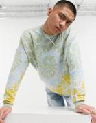 Asos Design Knitted Sweater With Tie Dye Pattern In Khaki-green