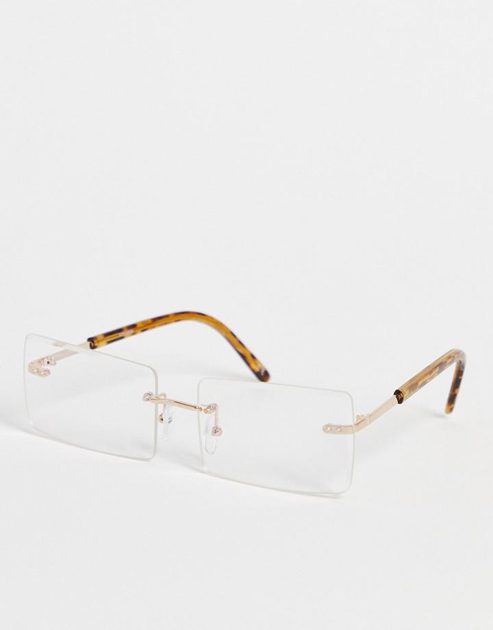 Asos Design Rimless Square Fashion Glasses In Gold With Clear Lens