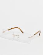 Asos Design Rimless Square Fashion Glasses In Gold With Clear Lens