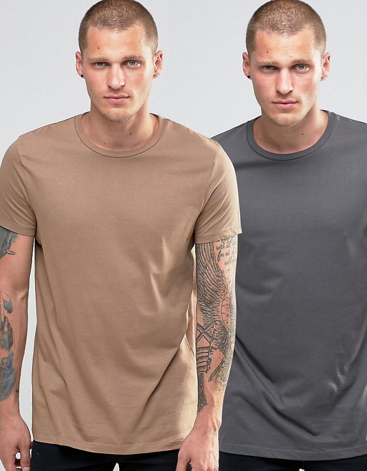 Asos 2 Pack Longline T-shirt With Crew Neck Save - Multi