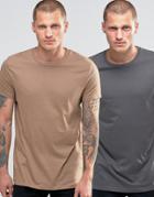Asos 2 Pack Longline T-shirt With Crew Neck Save - Multi