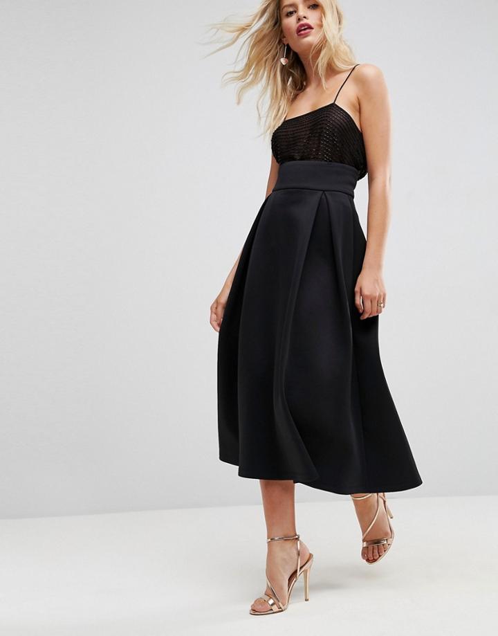 Asos High Waisted Scuba Midaxi Prom Skirt - Black