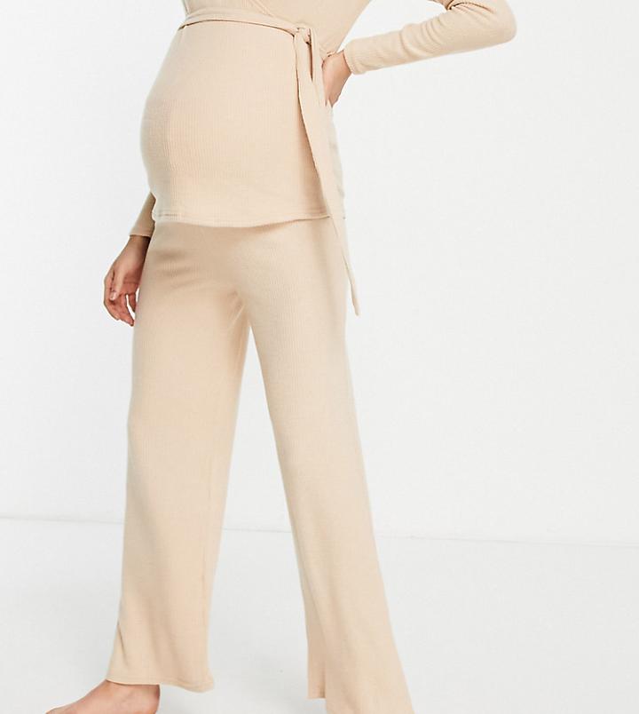 New Look Maternity Loungewear Waffle Wide Leg Pant In Camel - Part Of A Set-brown