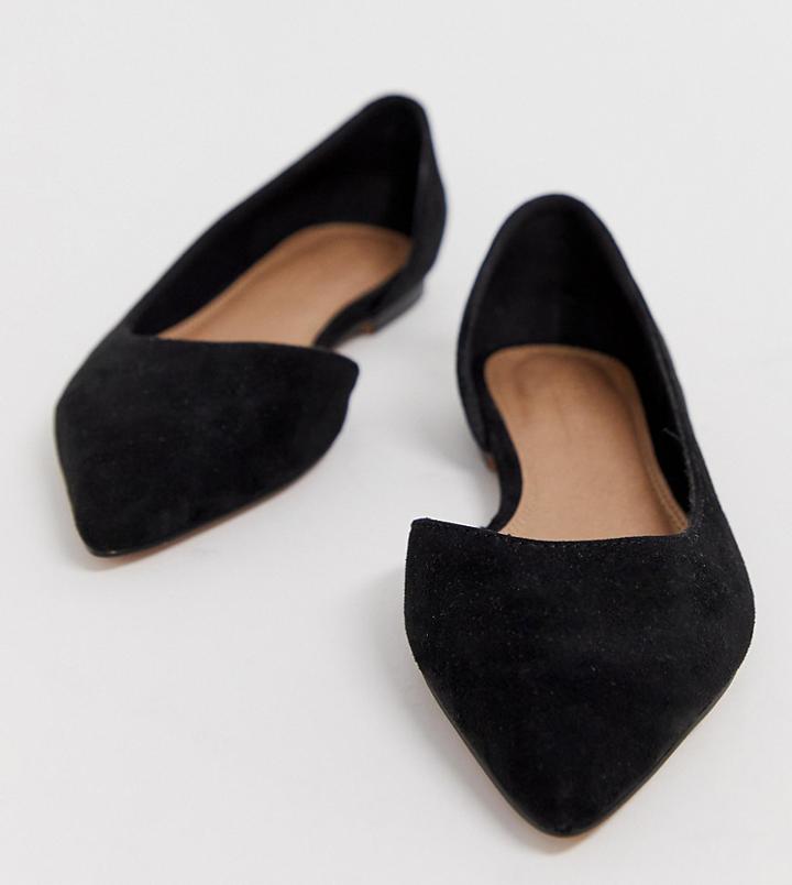 Asos Design Wide Fit Virtue D'orsay Pointed Ballet Flats In Black - Black