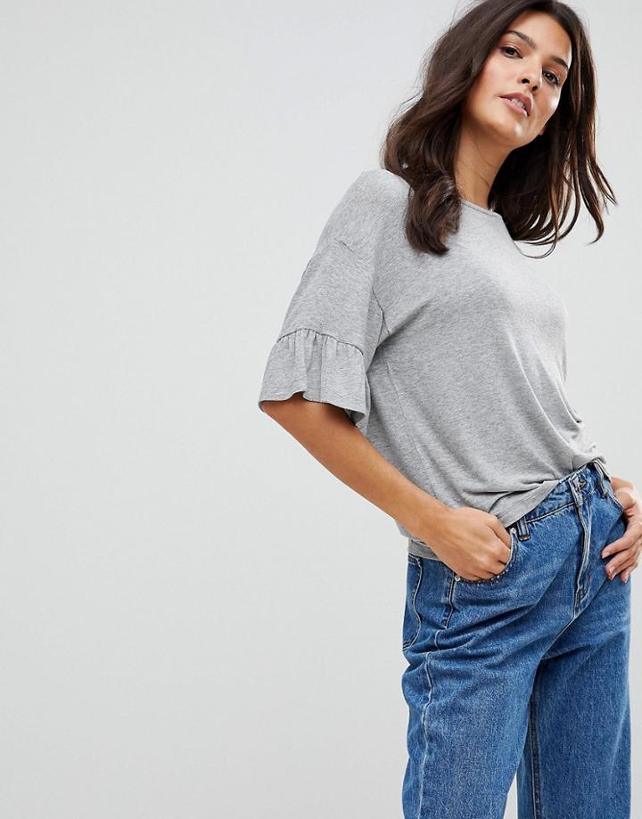 Vila Flutter Sleeve Top - Gray