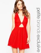 John Zack Petite Plunge Keyhole Detail Skater Dress - Red