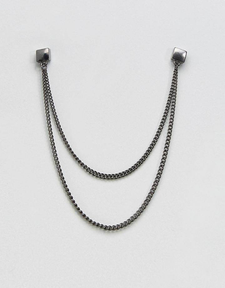 Asos Cube Design Collar Tips In Gunmetal - Black