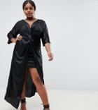 In The Style Plus Satin Knot Front Dress - Black