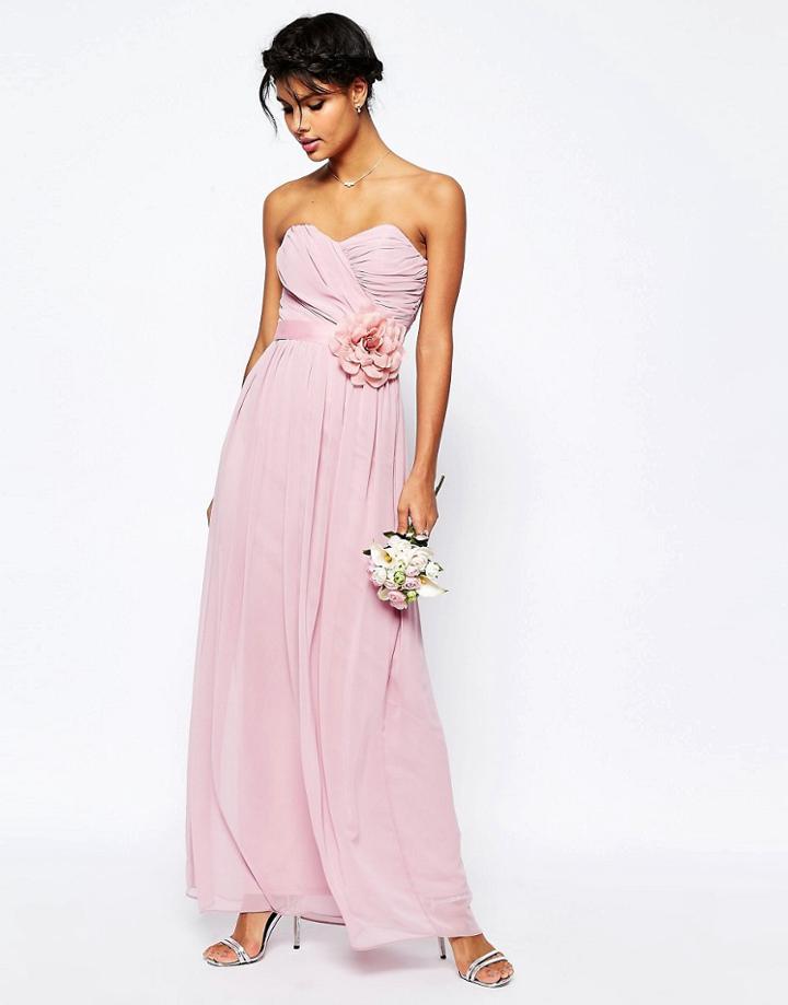 Asos Wedding Chiffon Maxi Bandeau Dress With Detachable Corsage Belt - Nude