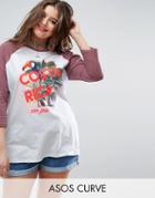 Asos Curve T-shirt With Costa Rica Print And Contrast Sleeve - Multi