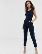 Outrageous Fortune Cowl Front Jumpsuit In Navy-blue