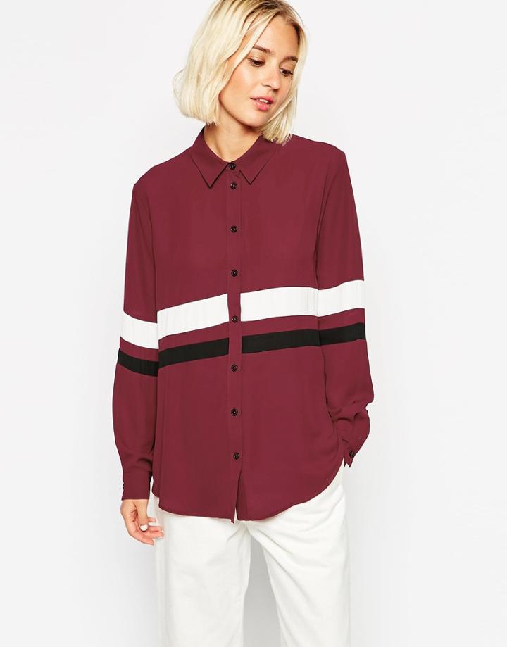 Asos Burgundy Color Block Blouse - Multi
