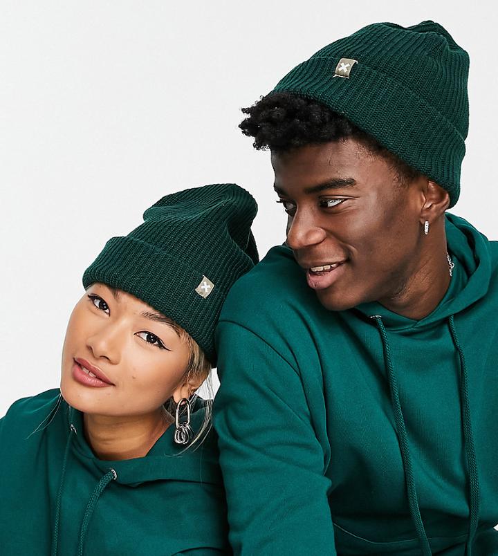 Collusion Unisex Beanie In Dark Green