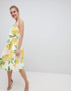 Asos Design Floral Bandeau Crop Top Prom Midi Dress - Multi