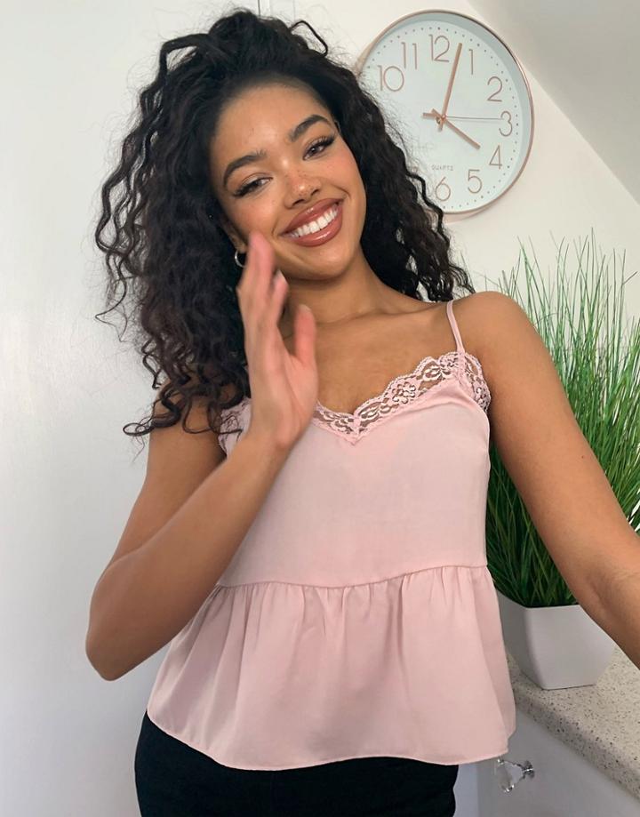 Miss Selfridge Lace Trim Cami In Blush-pink