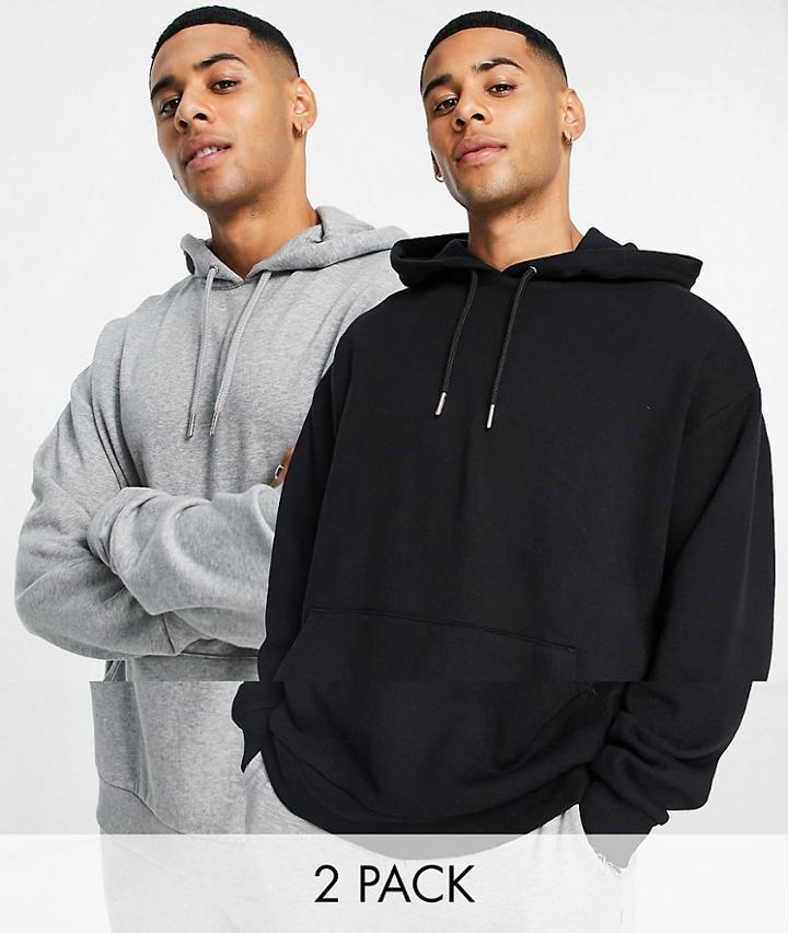 Asos Design Oversized Hoodie 2 Pack Black / Heather Gray-multi