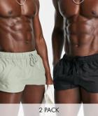 Asos Design Swim Shorts In Green And Black Super Short Length Save-multi