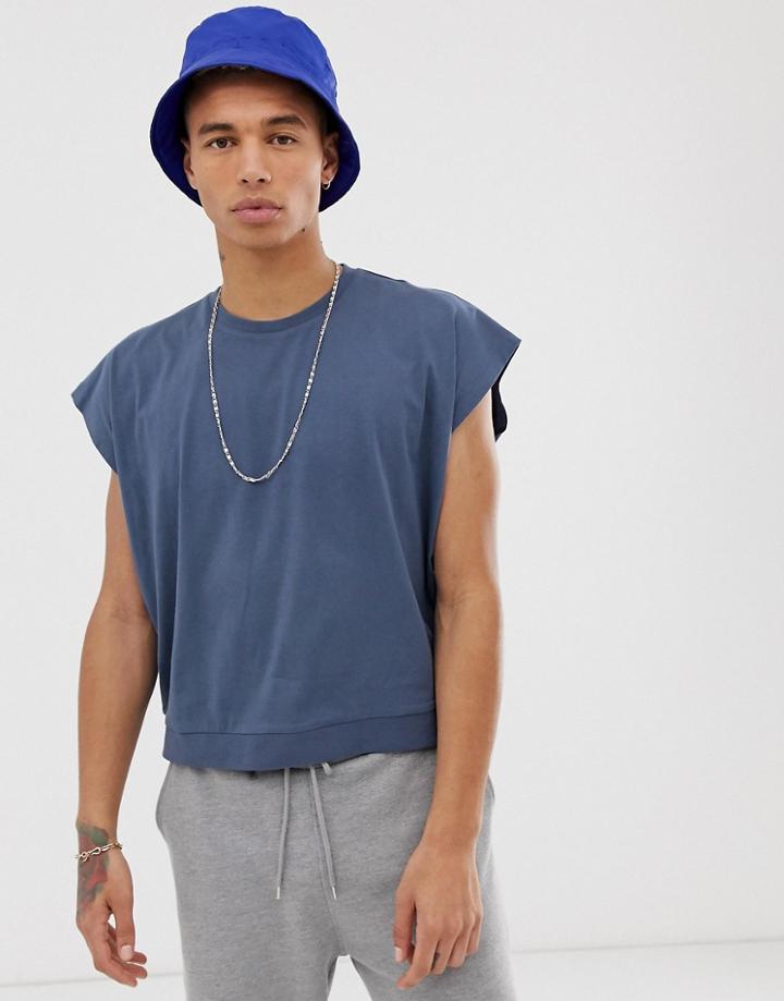 Asos Design Boxy Cropped Tank Tank In Blue - Blue