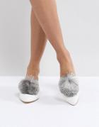 Truffle Collection Pom Mule Shoe - White