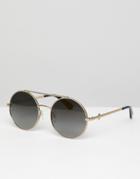 Love Moschino Round Double Brow Sunglasses In Gold - Gold
