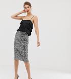 Warehouse Midi Pencil Skirt In Silver Sequin - Silver