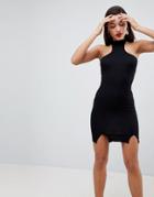 Asos Choker Neck Mini Bodycon Dress With Splits - Black