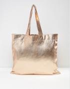 Asos Oversized Metallic Fabric Shopper Bag - Copper