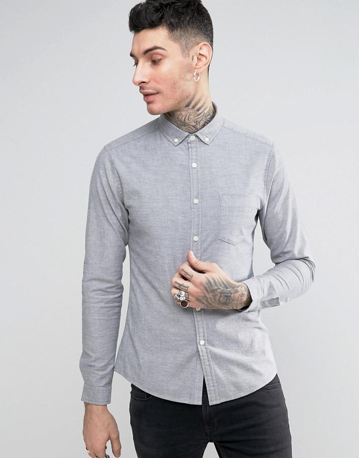 Asos Casual Skinny Oxford Shirt - Navy