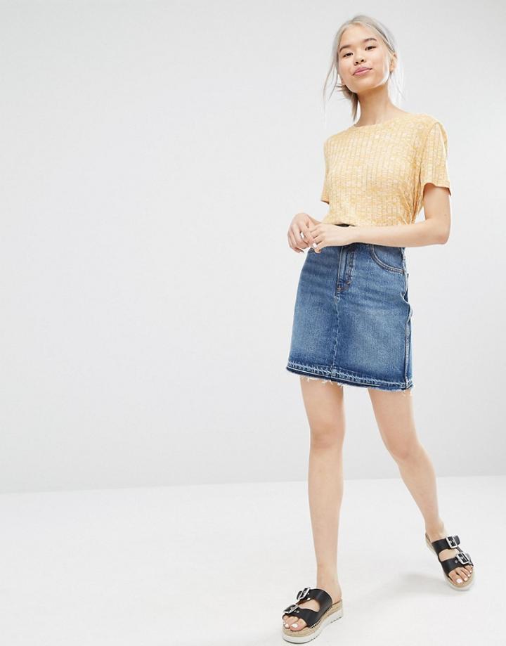 Monki Organic Cotton Denim A Line Skirt - Blue