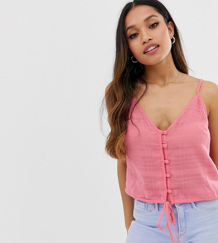 Asos Design Petite Cami Button Front Sun Top In Grid Check-pink
