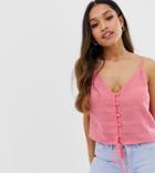 Asos Design Petite Cami Button Front Sun Top In Grid Check-pink