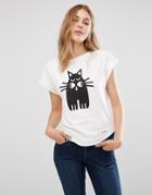 People Tree X Peter Jensen Organic Cotton T-shirt With Cat Print - White