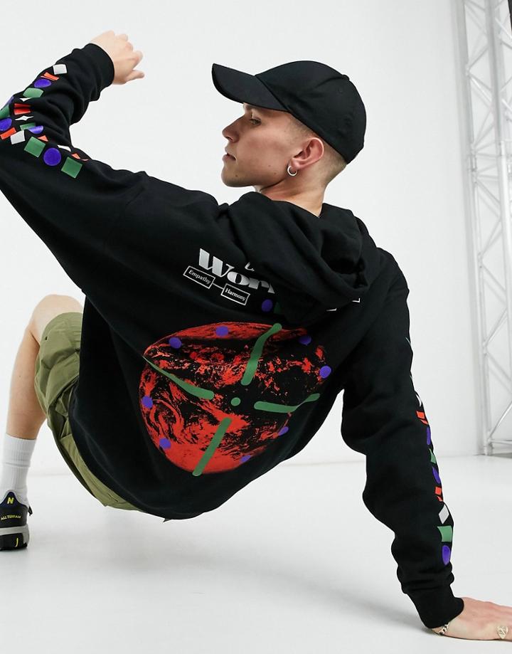 Asos Design Oversized Hoodie With Multi Placement Photographic Print In Black