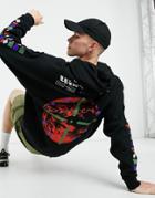Asos Design Oversized Hoodie With Multi Placement Photographic Print In Black