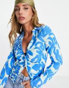 Asos Design Ruched Front Shirt In Abstract Alphabet Print-multi