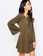 Ax Paris Lace Up Swing Dress - Khaki