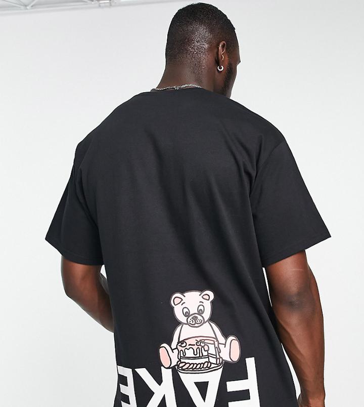 New Love Club Tall Fake Back Print Oversized T-shirt In Black
