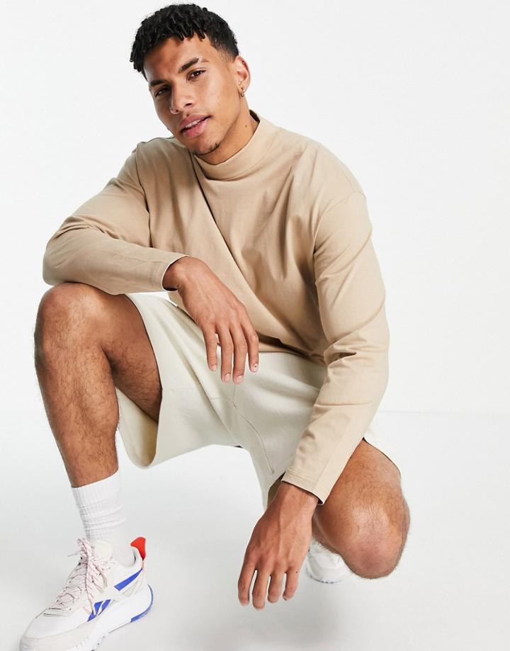 Threadbare Long Sleeve High Neck Top In Dark Stone-neutral