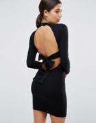 Asos High Neck Bodycon Mini Dress With Bow Back - Black
