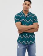 Jack & Jones Originals Short Sleeve Revere Collar Printed Shirt In Navy-green
