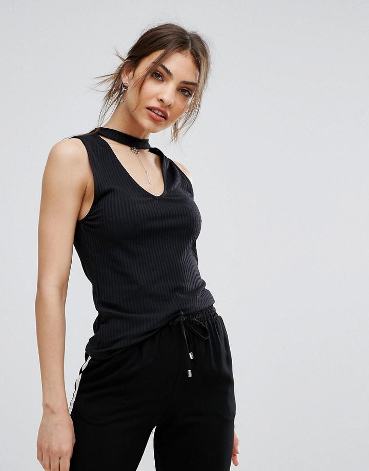 Mango Rib Choker Detail Top - Black
