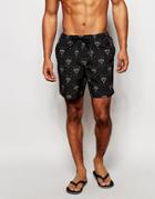 Asos Mid Length Swim Shorts With Tattoo Diamond Print - Black